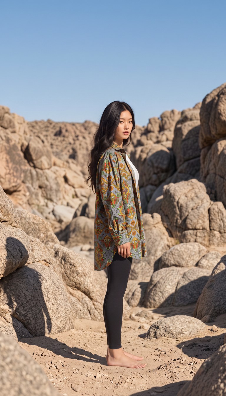 AI-generated image of the printed cotton shirt worn, right profile